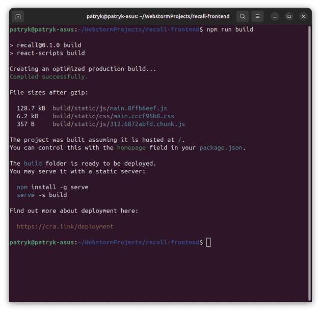 Console running npm run build