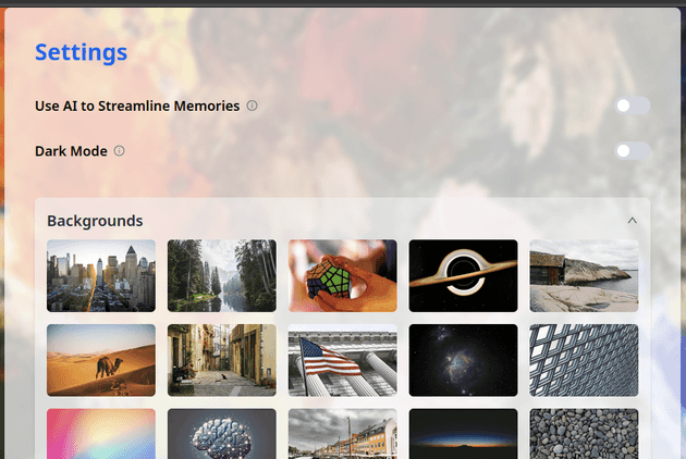 Settings page